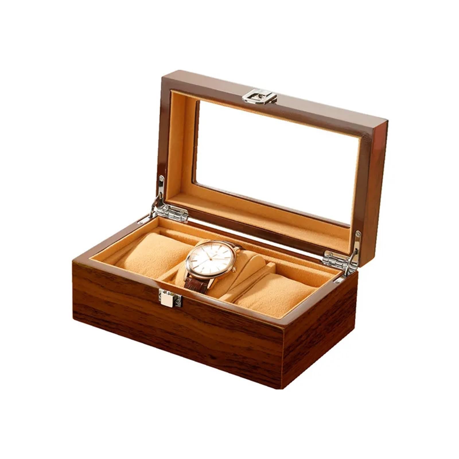 SHENJMAI Watch Box Wood Grain Watch Box 3 Slots Velure Quartz Mechanical Series Storage