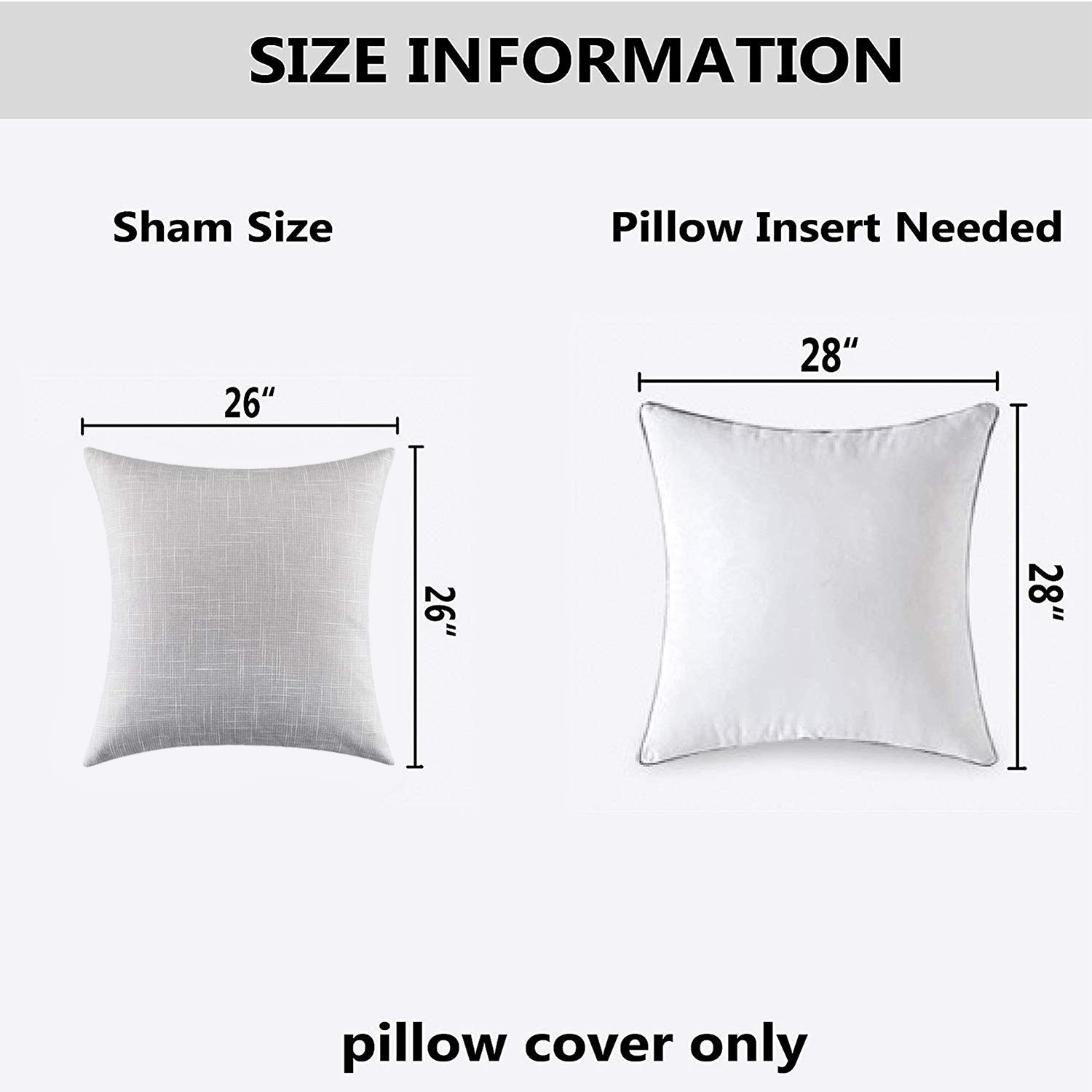 Kevin Textile Soft Solid Lined Linen Pillow Cover Durable Pillowcase Fashion Striped Star Cushion Cover, 66 x 66 cm, Set of 2, Grey White