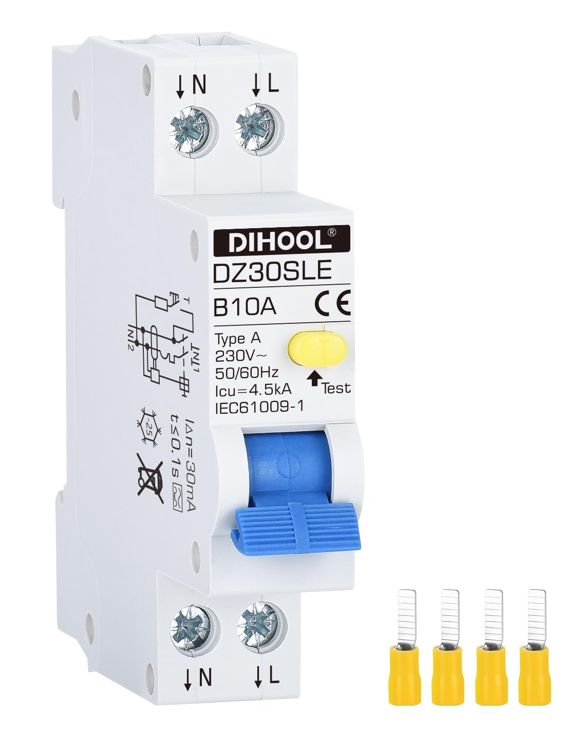 DIHOOL 10A Wyłącznik Różnicowoprądowy RCBO B10A 30mA 0.03 2 Bieguny 18mm Dwukierunkowy