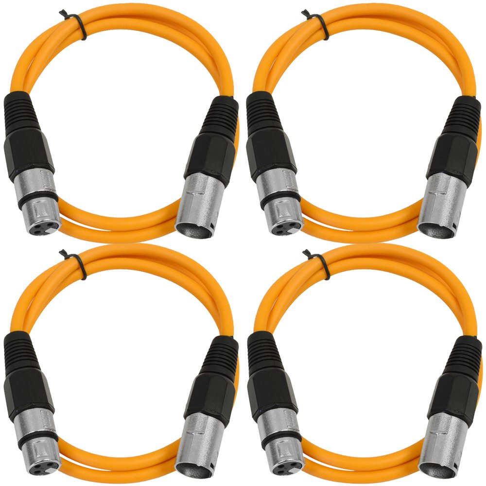 Seismic Audio - SAXLX-3-4 Pack of 3' XLR Male to XLR Female Patch Cables - Balanced - 3 Foot Patch Cord - Orange and Orange