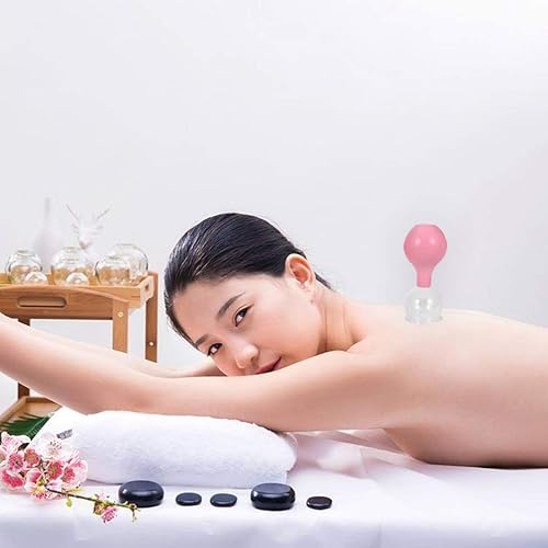 Miniatura 4 de Masaje corporal de goma y vidrio de ventosas al vacío tazas de ahuecamiento corporal chino 5pcs (rosa)