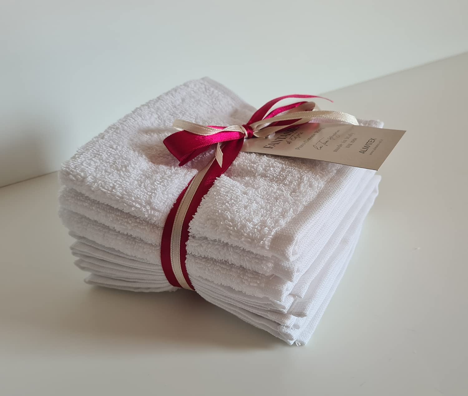 Set 6 Lavette Da Bagno 30x30cm - 100% Cotone 400gr/mq, Made In Italy, Colore Panna