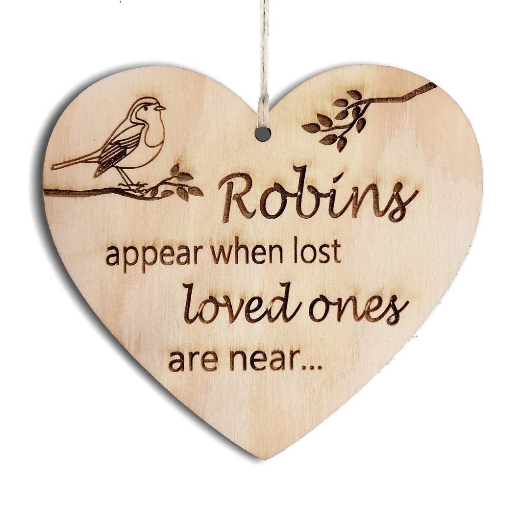 Pet-Jos Robins Appear Plaque Wooden Hanging Heart Gift for Best Friend Family Heart Wooden Sign Friendship Robin Memory Quote FBA