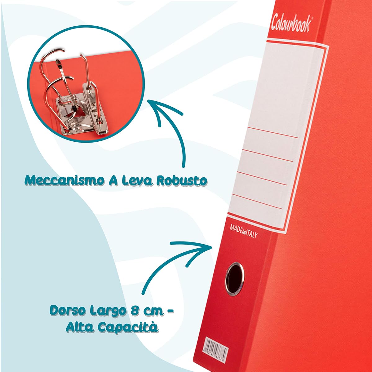 Colourbook Set 10 Registratori Rossi a Leva In Formato Protocollo Per Archiviazione Professionale Ufficio E Studio, Dorso 8 cm Con Custodia, Meccanismo Leva Metallo Resistente, Alta Capacita
