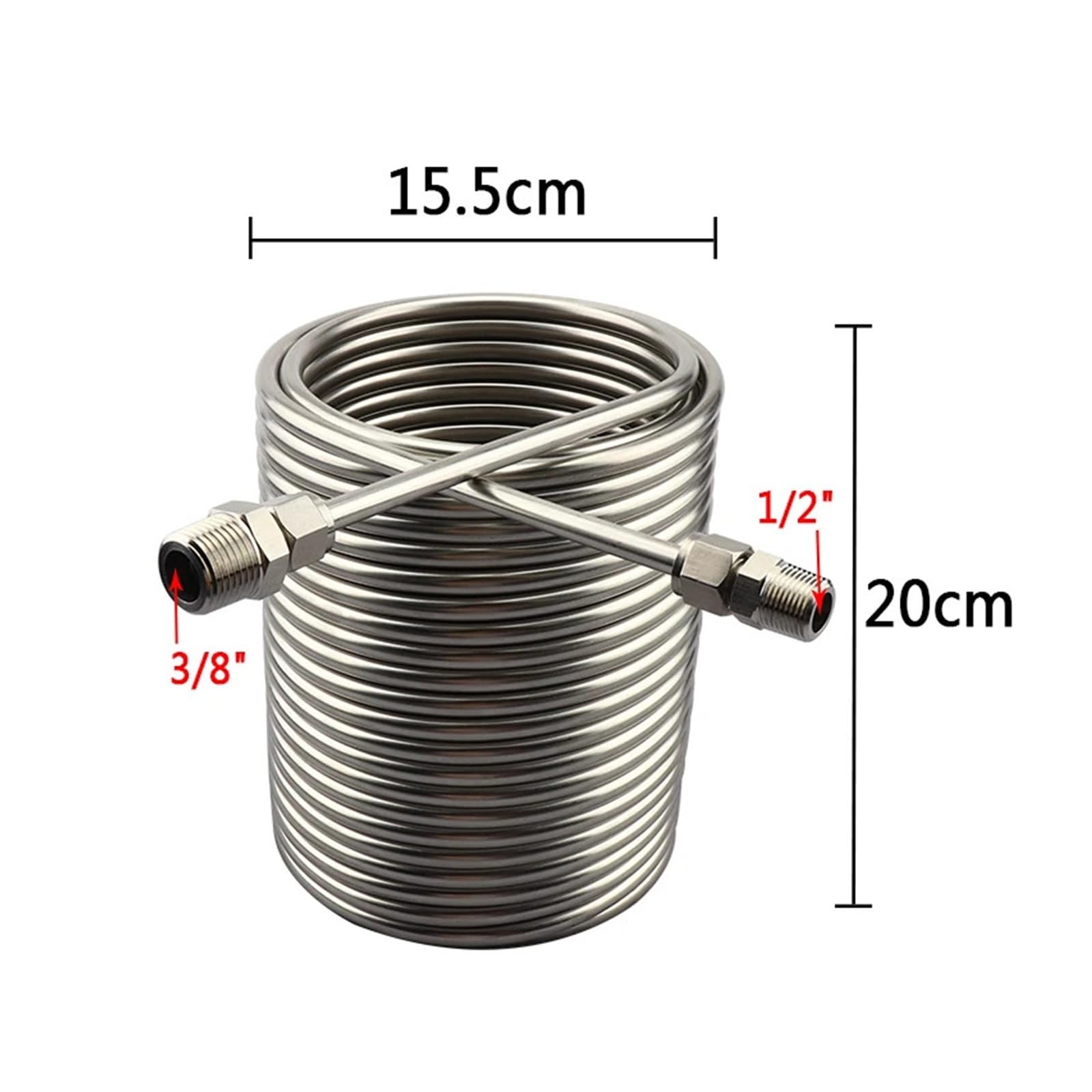Serpentín intercambiador de calor de acero inoxidable, enfriador de mosto por inmersión, serpentín de tubo espiral con puertos de 1/2" y 3/8", enfriador de cerveza y vino Respuesta rápida, calefacción
