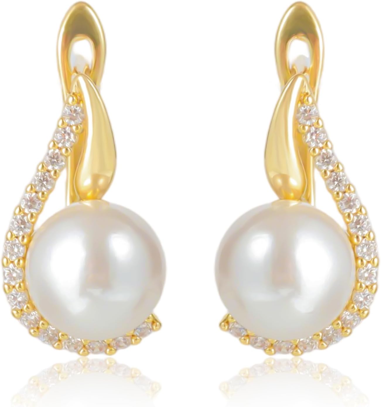 Ladies' Pearl Earrings - 14K Gold Plated/Pearl Drop-Style Fashionable Earrings - Wedding Jewelry - Suitable for Women to Wear