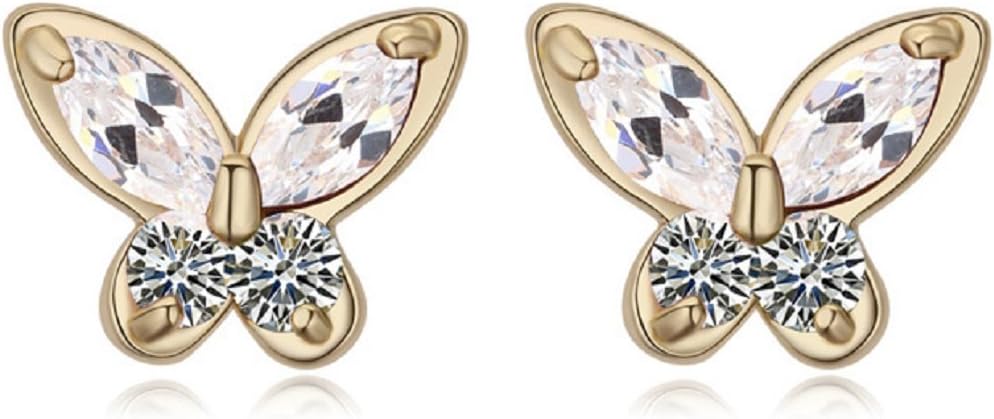 Crystalline Azuria Jewelry Butterfly Stud Earrings with Zirconia Crystals 18K White Rose Gold Plated for Women
