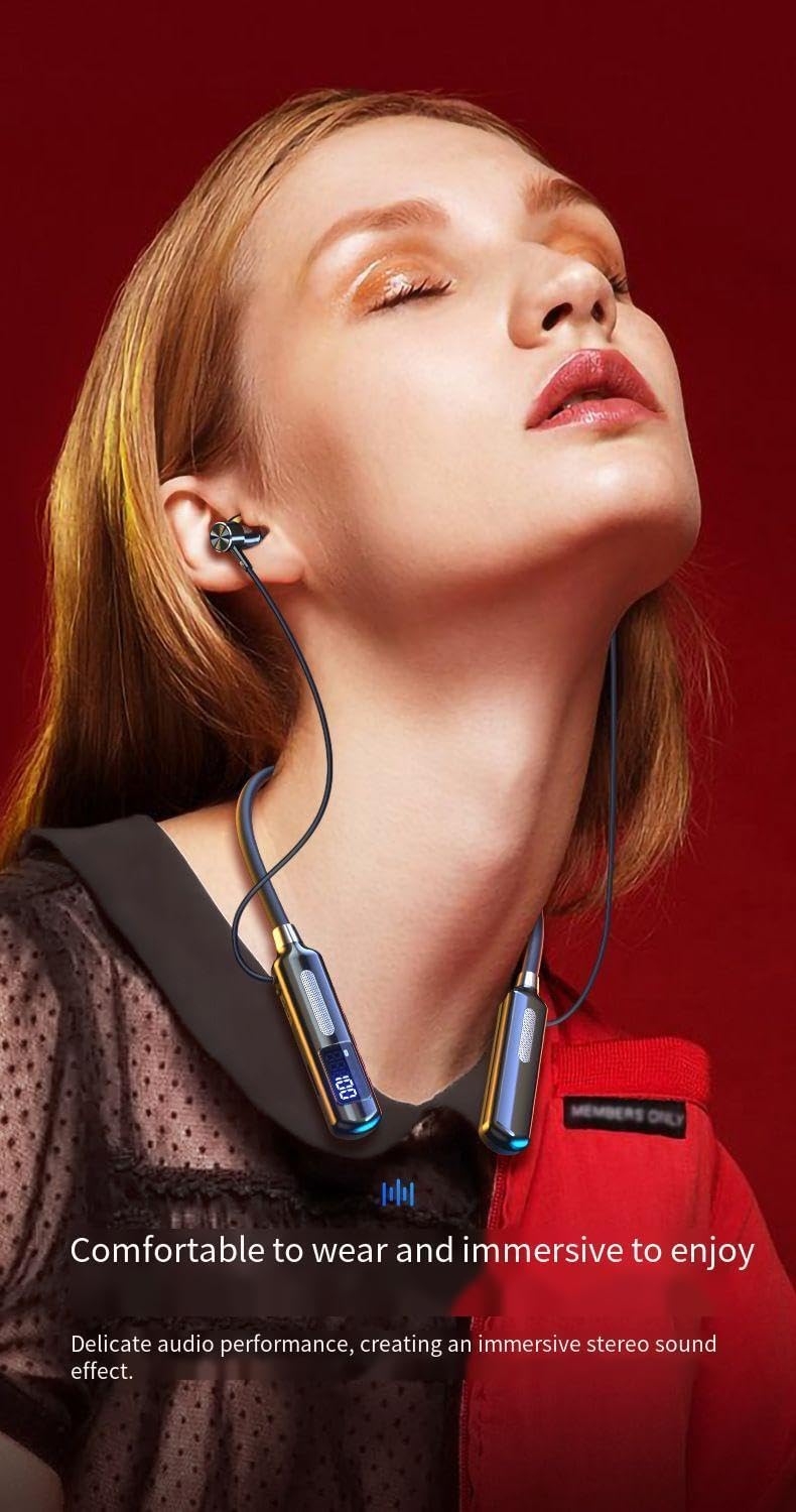Sport Neckband Headphones Bluetooth 5.3 in Ear 100 Hours Working Time with LED Battery Indicator Magnetic Neckband,TF card can play music Wireless Stereo Headset IPX5 Waterproof for Sports/Workout
