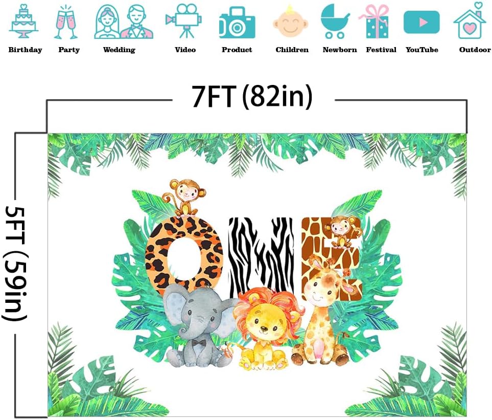 Mocsicka Jungle Theme 1st Birthday Backdrop Safari Animals Background for Boy 7x5ft Lion Giraffe Elephant Monkey Zoo Animals Boy First Birthday Party Banner Decorations