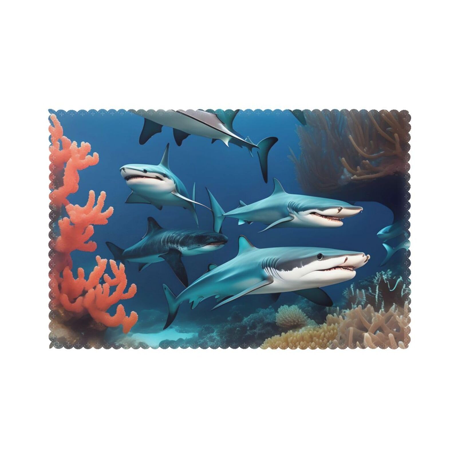 Submarine shark coral Placemat set of 6, oil-proof and insulated dining table placemats, washable and wipeable.