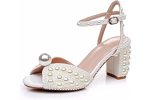 Crystal Queen Heels: Ivory Pearls Block Heel Sandals