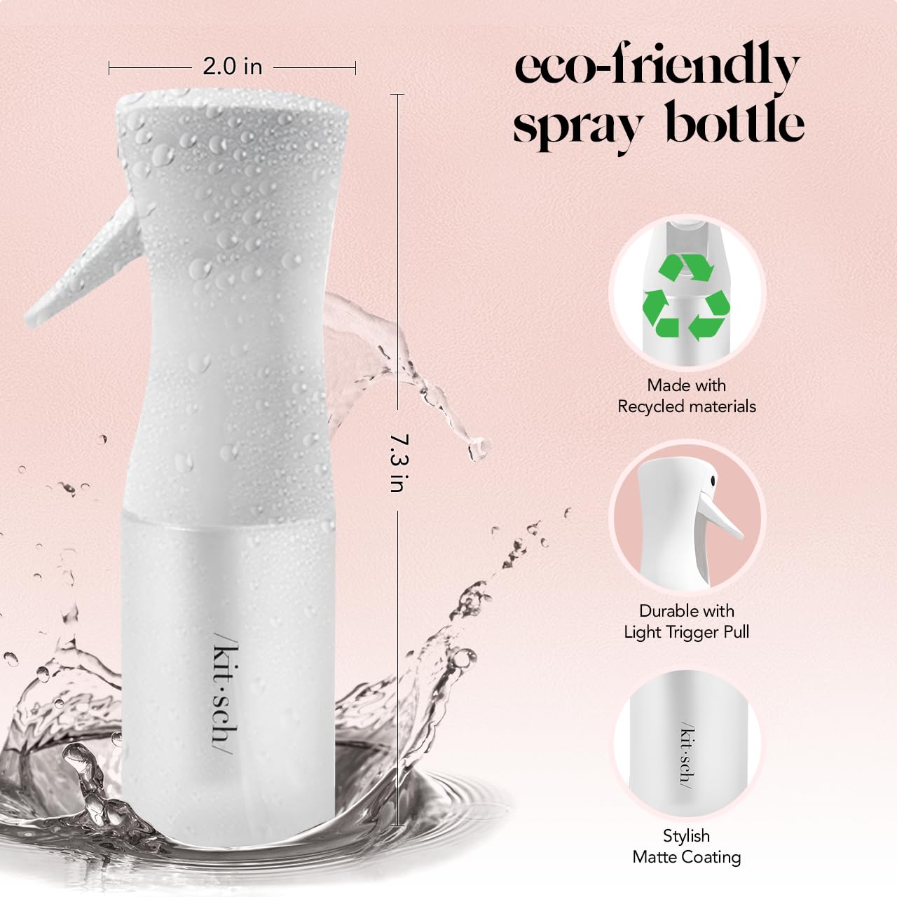Kitsch Continuous Spray Bottle for Hair – Fine Mist Water Mister & Water Spray Bottle – Recycled Hair Spray Bottle – Spray Bottles for Cleaning, Styling, Plants & More – White, 150ml image 2 of 8 B0CVZXQGZ3