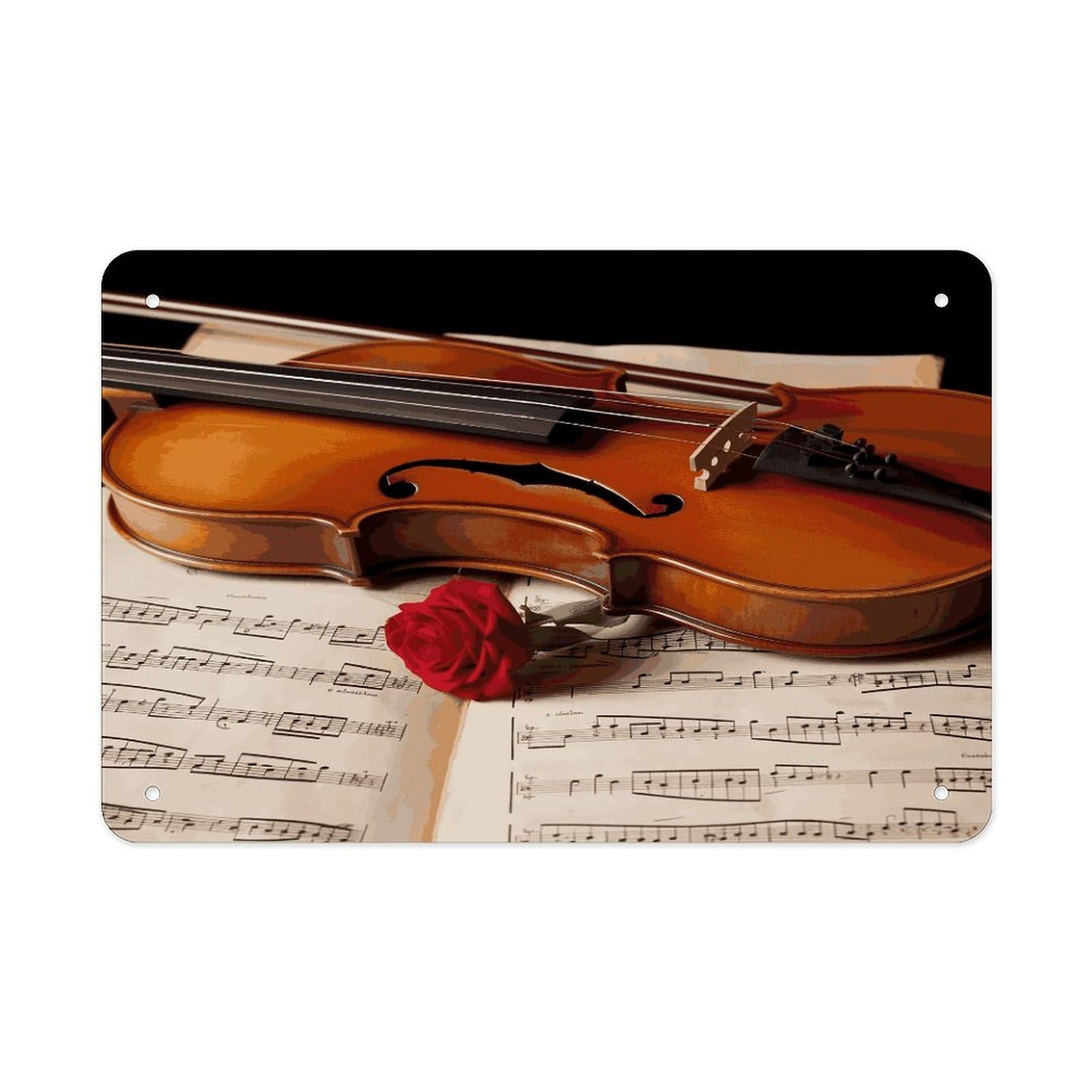 LDGSUPH Violin Sheet Music Metal Tin Sign Wall Art Prints Folded Edge Iron Sheet Painting with Holes for Wall Prints Decorative Picture Metal Signboard Decor Painting Wall Decor