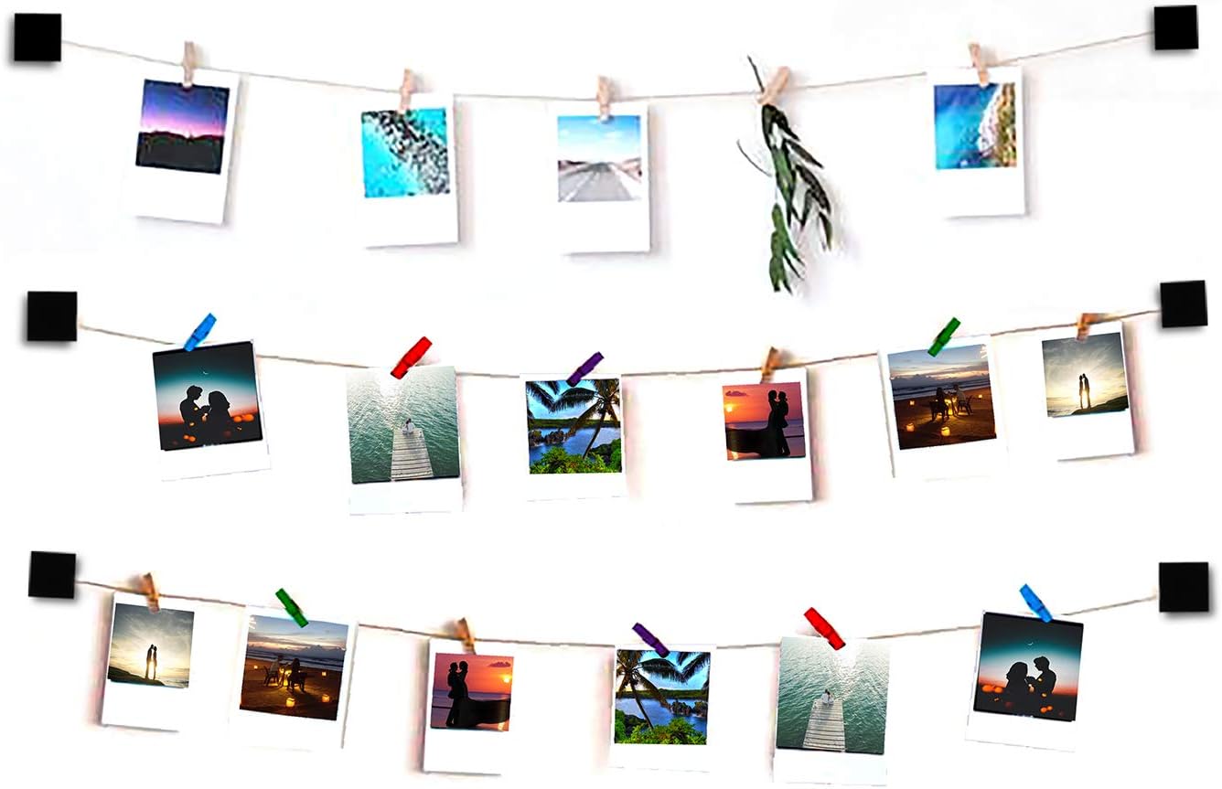 BIZYAC Instant Photo Display - Wall Hanging String with Clips - 3M Self ...