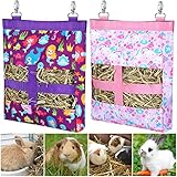 2 Pieces Guinea Pig Hay Bag Washable Pet Rabbit Hay Feeder Bag with 2 Holes Cute Small Animal Hanging Feeder Sack Storage for Rabbit Guinea Pig Chinchilla Hamster Small Pets (Mermaid, Unicorn)