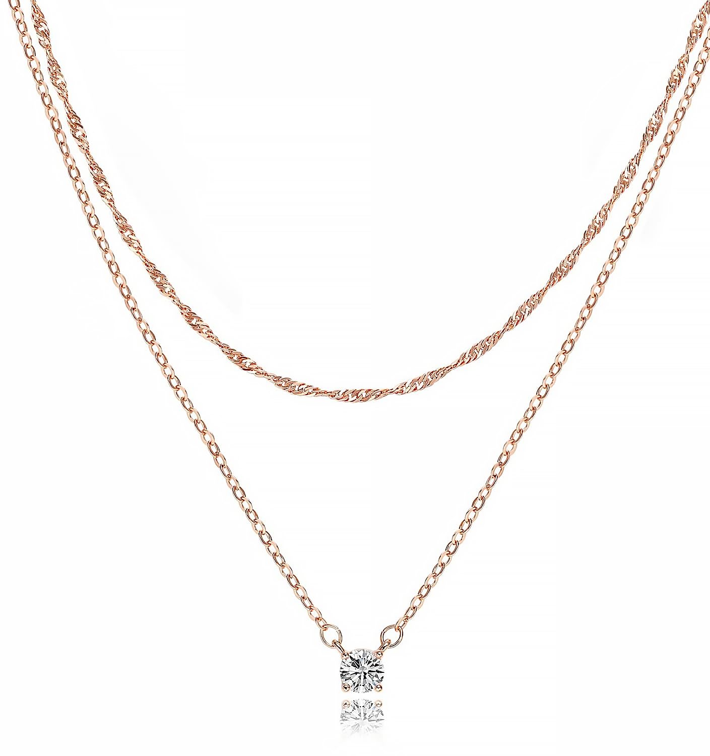 TewikyRose 14k Gold Plated Necklace, Layered Necklaces Chain Choker Necklaces for Women CZ Solitaire Simple Jewelry