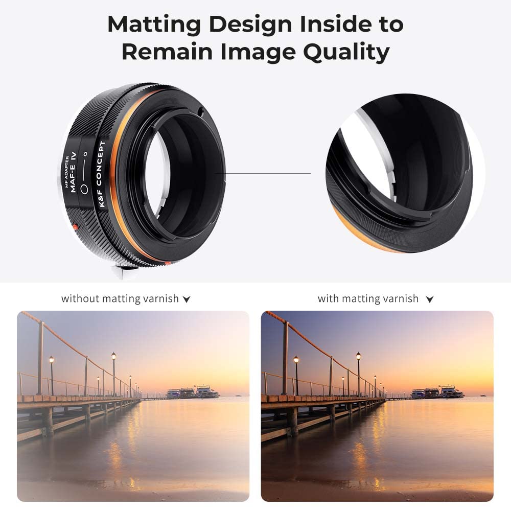 K&F CONCEPT Adapter do montażu obiektywu IV PRO MAF-NEX, ręczne ustawianie ostrości, kompatybilny z obiektywem Minolta AF/Sony Alpha A do korpusu aparatu SONY-E NEX z matującym lakierem