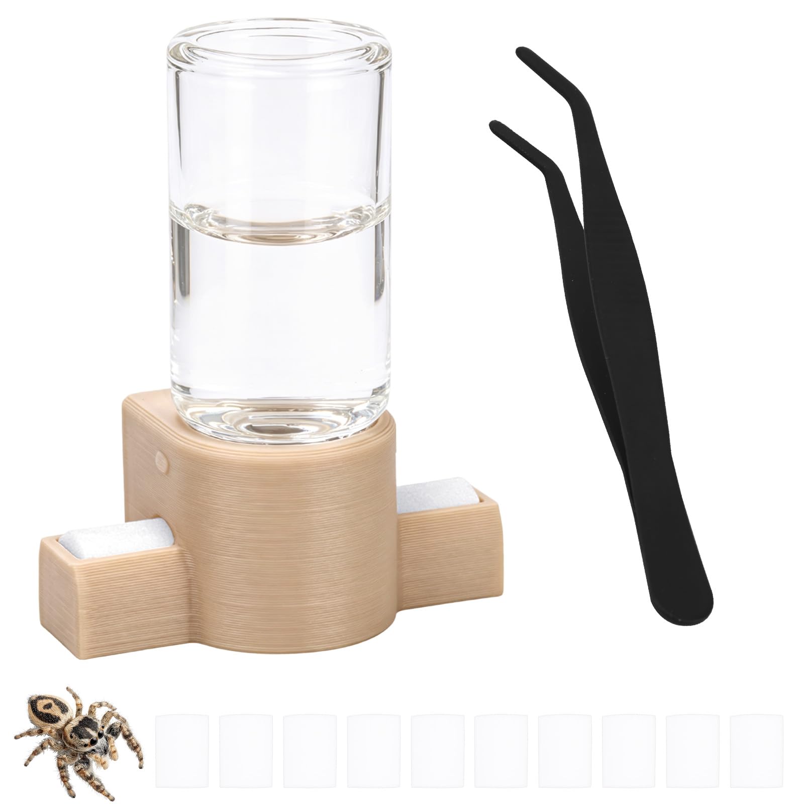 Jumping Spider Water Dispenser Enclosure Accessories, Magnetic Hanging Feeder with Tweezers & Absorbent Cotton Balls for Praying Mantises Pets