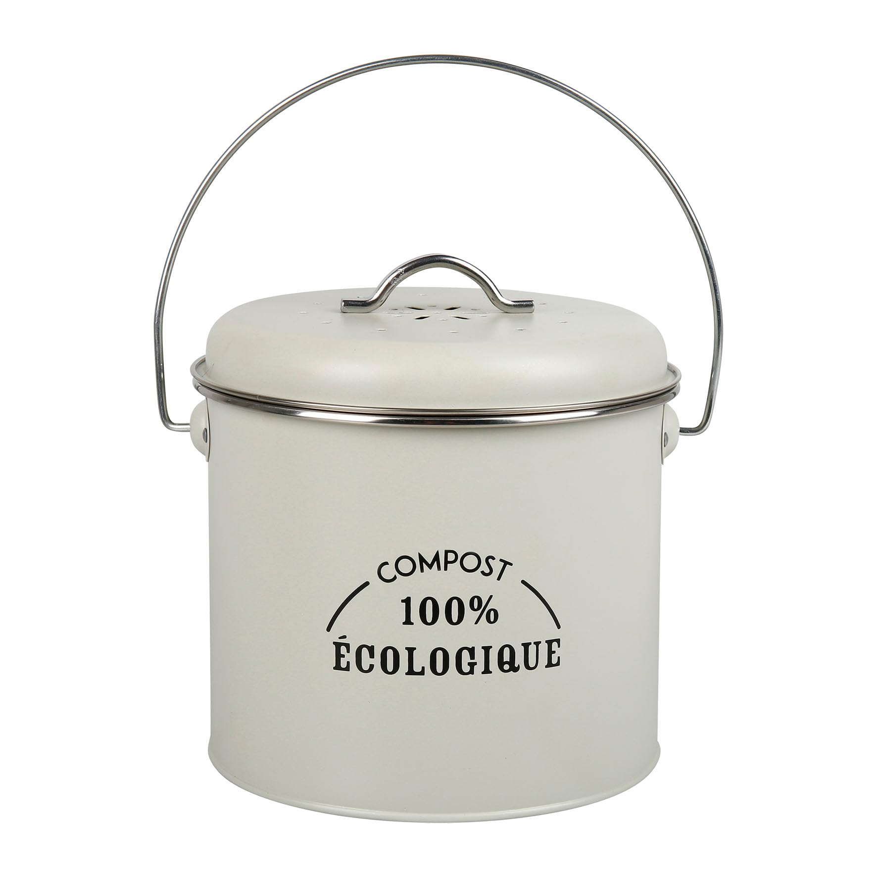 Gimel Boîte à compost de cuisine Ø16 cm H 25 cm métal peint Beige avec filtre à charbon