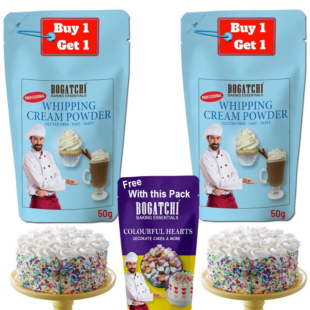 BOGATCHI Whipping cream for cake, Whipping Cream Powder, Whipped Cream, Rich Whipping cream, Premium Whipped cream powder- FREE One Extra Whipping Cream Powder(50g)+ Colorful Hearts (20g)-image-48