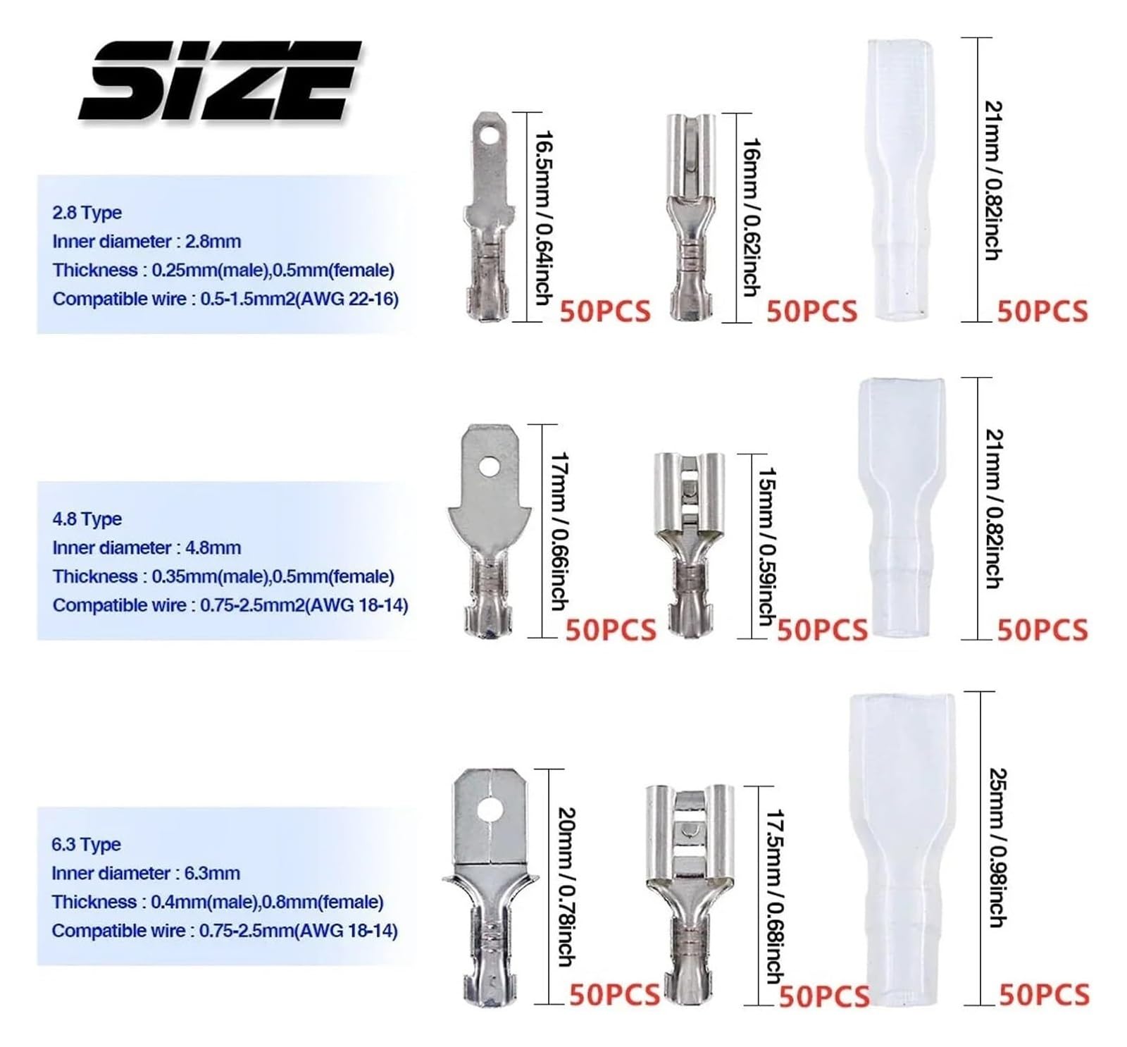 Connecteur à cosse isolé, Kit de 450 cosses à sertir isolées fourche 2,8/4,8/6,3 mm for câbles électriques