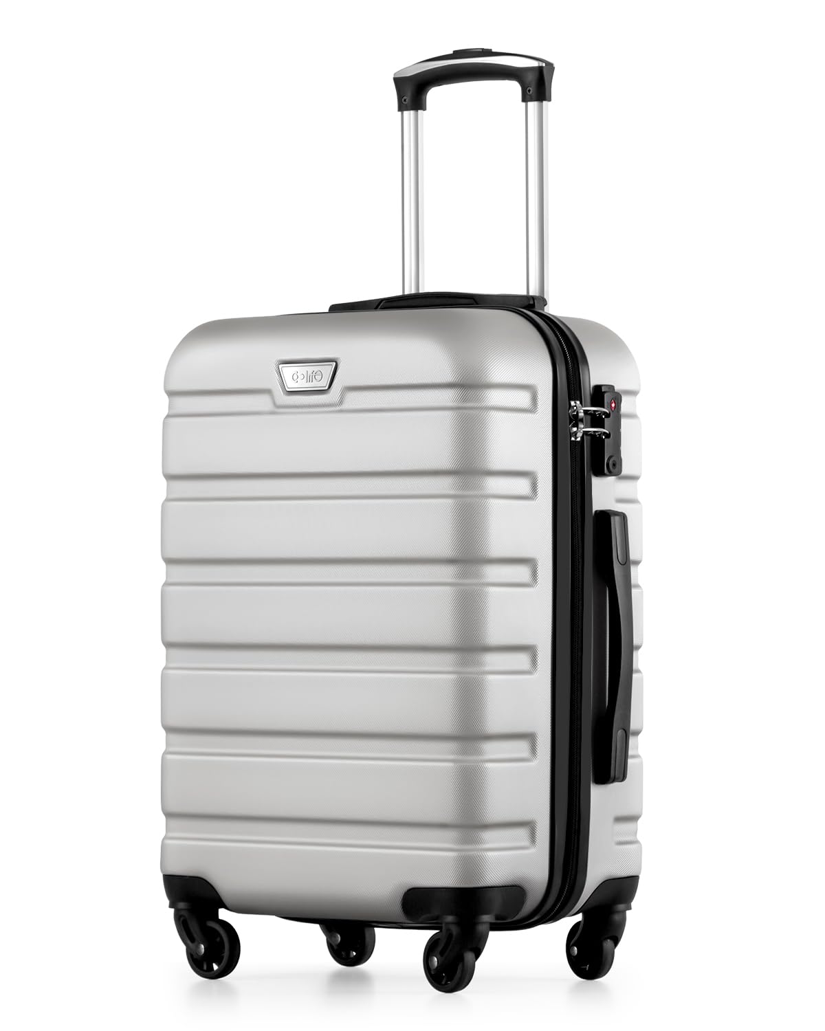 COOLIFE Suitcase Trolley Carry On Hand Cabin Luggage Hard Shell Travel Bag Lightweight with TSA Lock and Durable 4 Spinner Wheels (Bright Silver, S(56cm 38L))