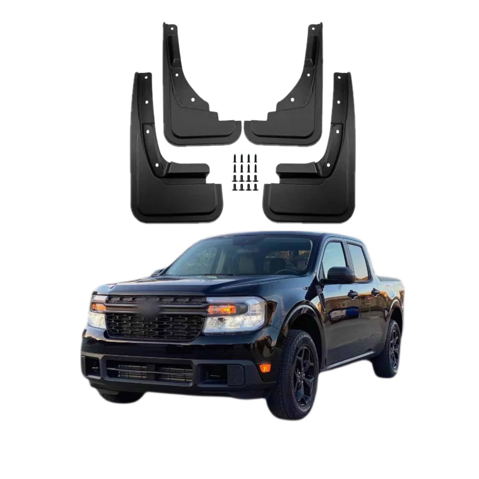 No Drill Mud Flaps Splash Guards Compatible with 2022-2025 Ford Maverick，OEM Style Textured Black Custom Fit All Weather Exterior Accessories(4PCS)