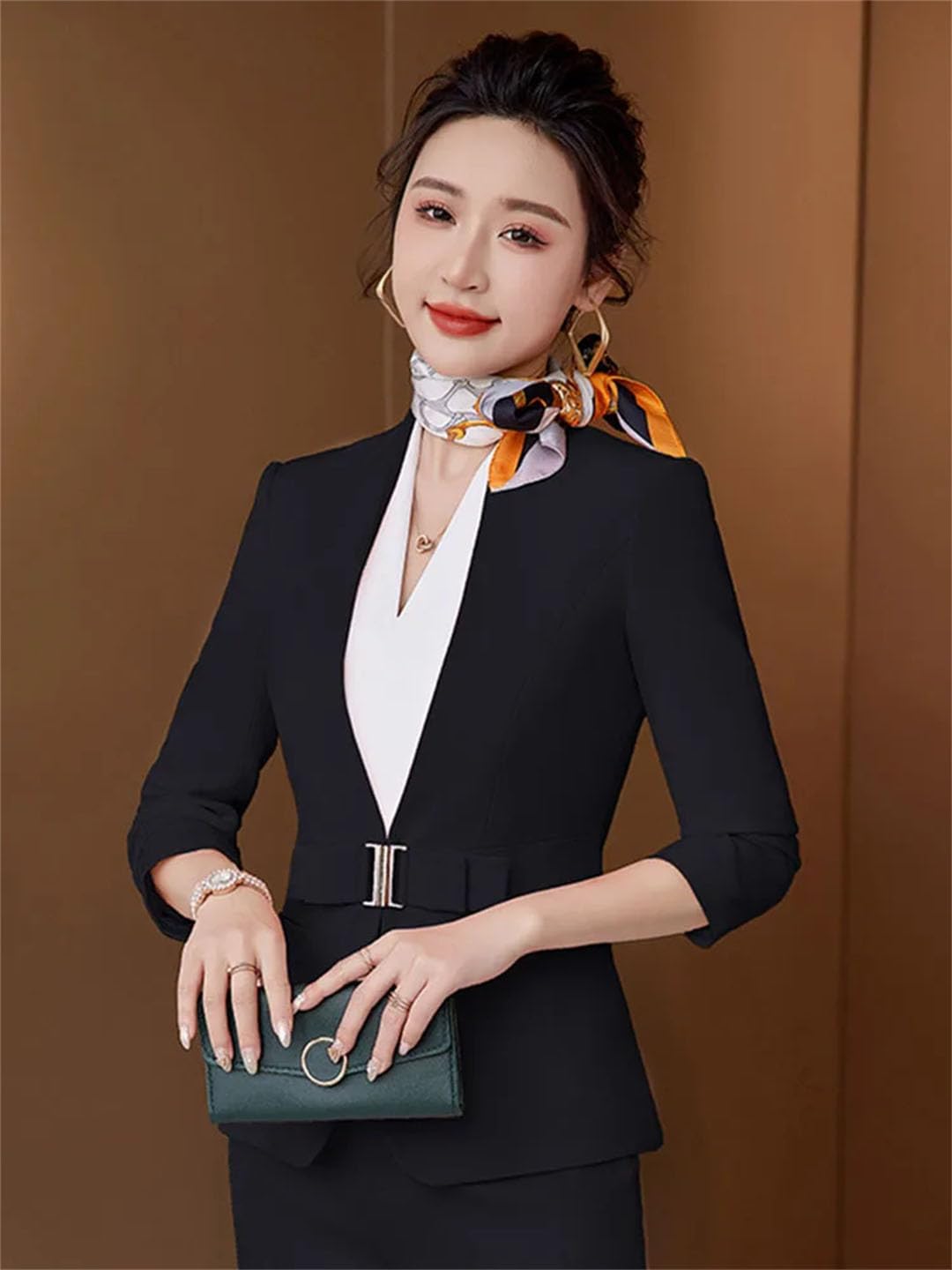 Traje de falda de oficina para mujer, conjunto de falda de manga larga, uniforme elegante, femenino, traje de trabajo formal