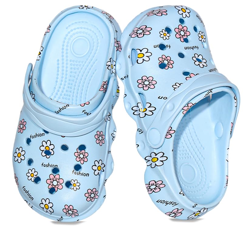 Image of Toddler Clogs for Girls Lightweight Kid Garden Clogs Breathable Slip-on Slides Sandals Slippers Children's Beach Water Shoes (xiaohua LAN, 24)