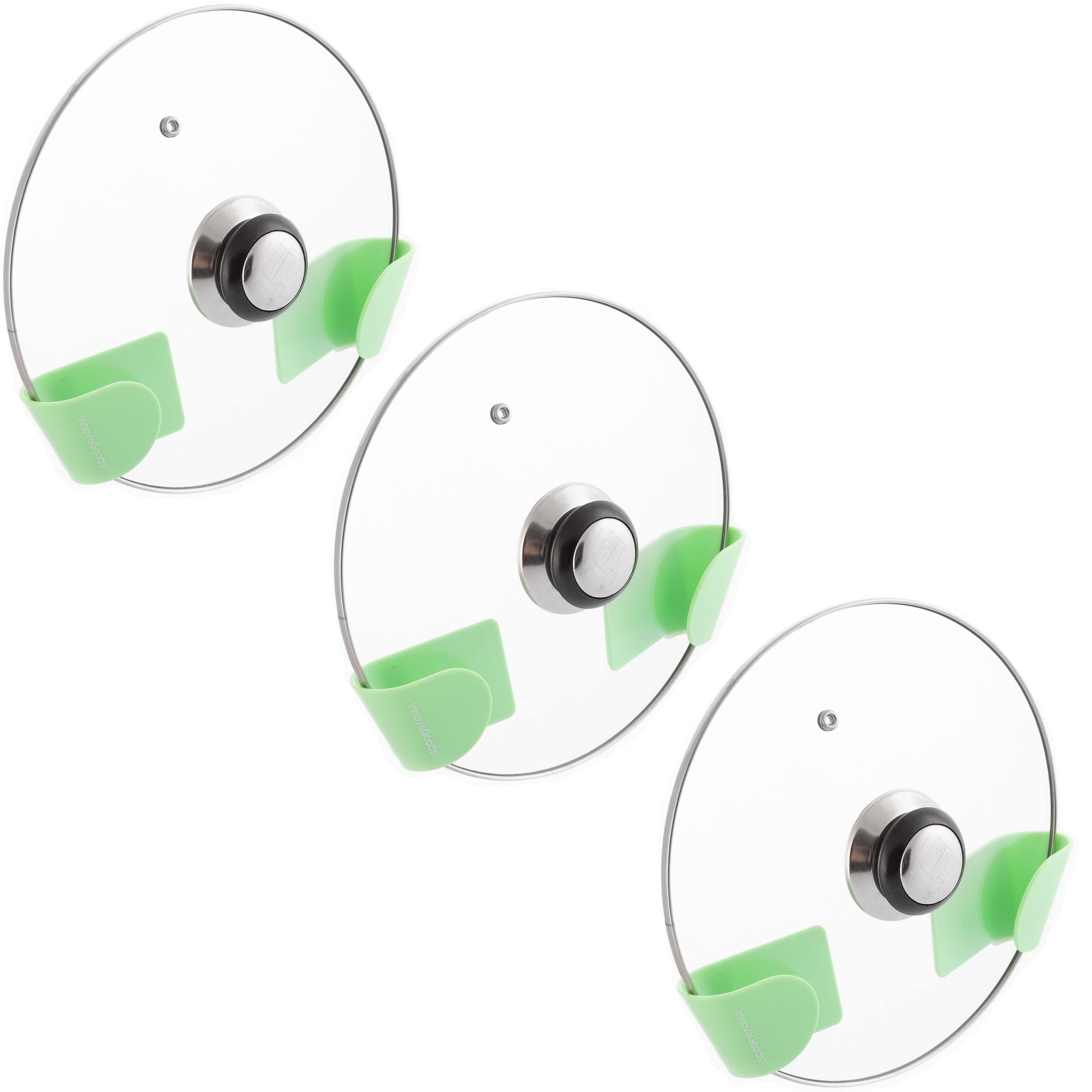 InnovaGoods 3er Set Selbstklebende Topfdeckel-Halter Smarack Grau Medium