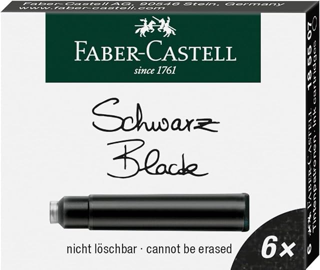 Faber-Castell 185507 - wkłady atramentowe standardowe, 6 sztuk, czarne, niezmywalne