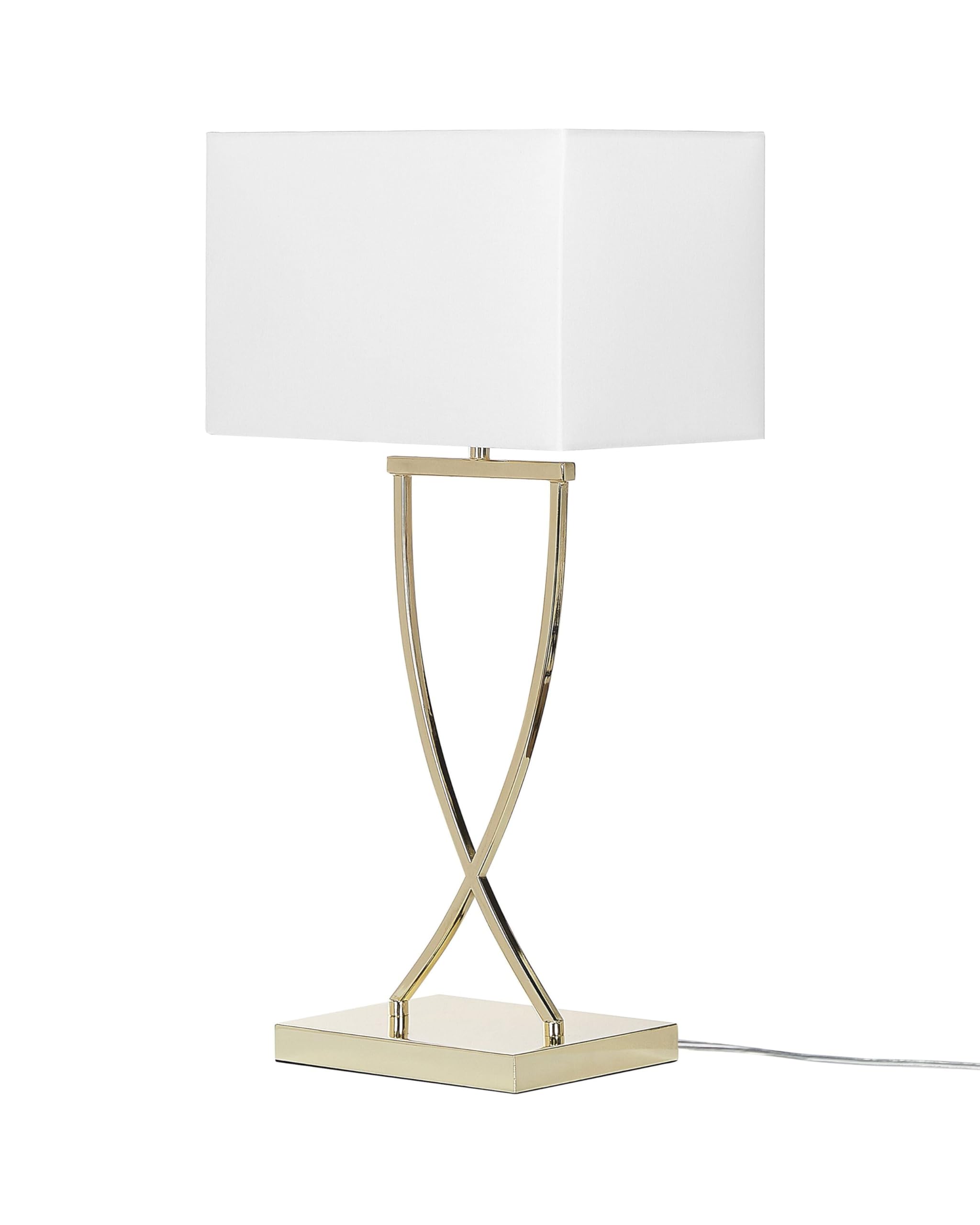Beliani Lampe à Poser en Métal Doré Abat-​Jour Rectangulaire Blanc en Polycoton Yasuni