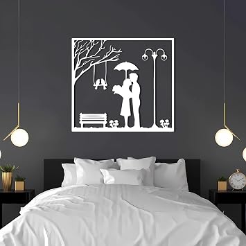 YDONVTI Couple Metal Wall Art, Metal Love Wall Decor, Love Spell Couple Line Art, Romantic Wall Mount, Minimalist Room Sculpture, Home Decorations Bedroom White, 19"x17"/47x43cm