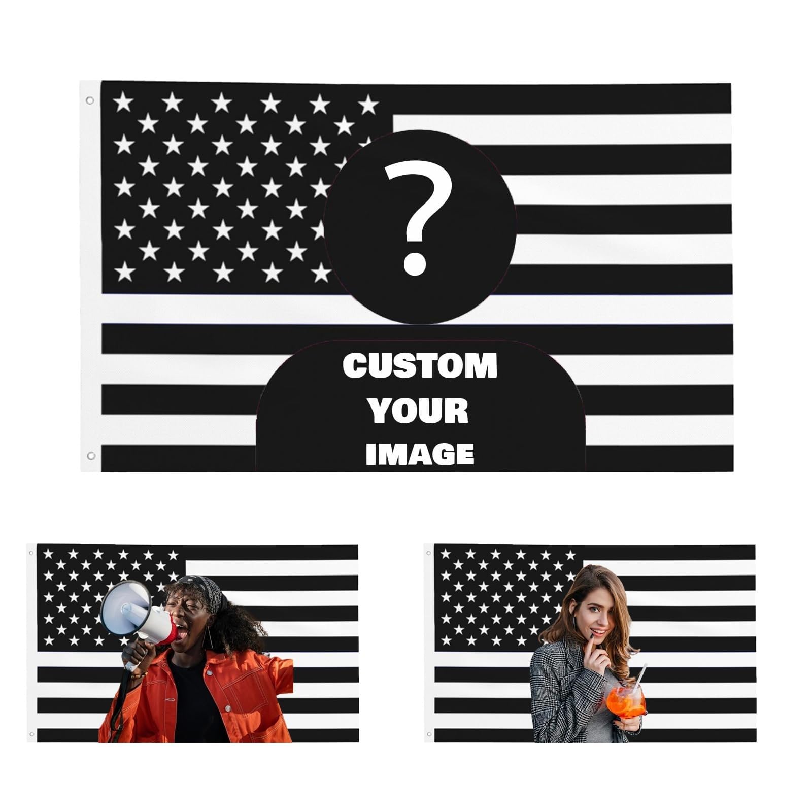 Personalised Flag, Custom Flag, Various Sizes, Personalised Flags Banners, Single-sided or Double-Sided Add Photos and Text for Indoor and Outdoor Decoration (Black)