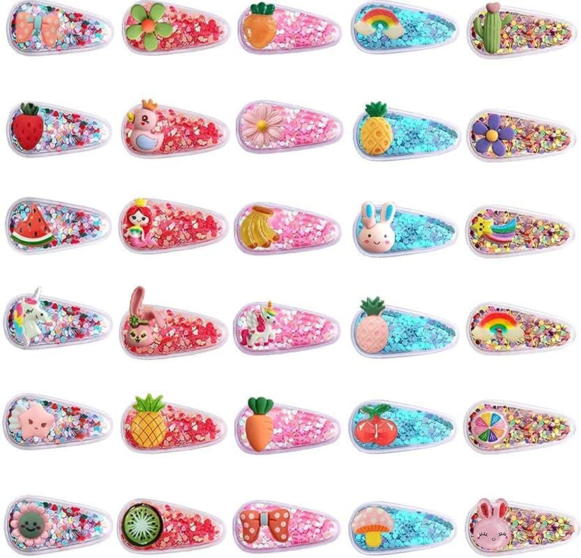 12 Pcs Plastic Metal Sequins Transparent Hair Clips For Girls Glitter Snap Hair Clips Toddler Hairclips Fruit Cartoon Animal Hairclip Hair Accessories Multicolor (Random Colors & Designs)