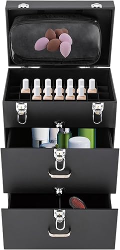 Miniatura 3 de Estuche de tren de maquillaje rodante, estuche de viaje de maquillaje profesional sobre ruedas, esmalte de uñas, organizador de cosméticos con