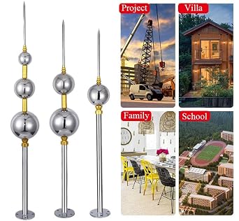 Lightning Rod Kit,Lightning with Ball, Stainless Steel for Household Industrial Roof Outdoor Villa, Arrester (Color : Two Balls, Size 1000mm)(Three Balls,1000mm)