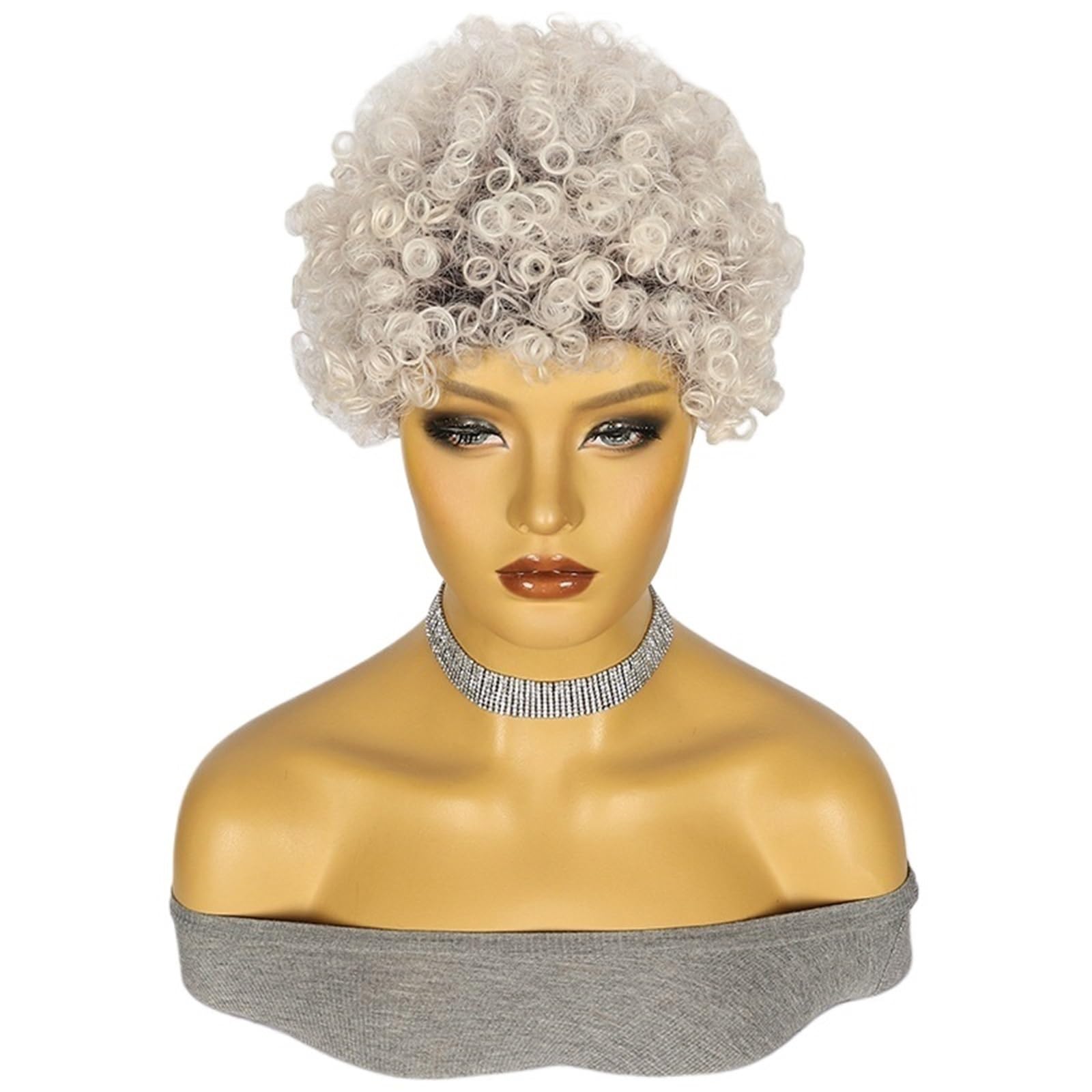 ZTHYSHOZ Women's Wig Women's Silver White Short Curly Hair Wig With Natural Fluffy Texture And Breathable Head Cover