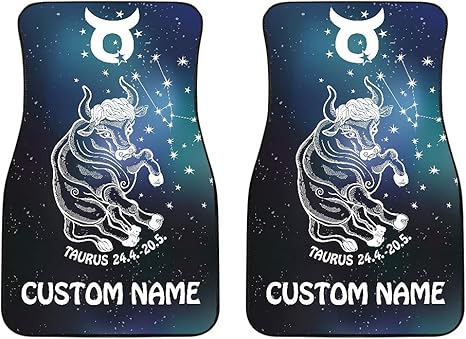 Taurus Zodiac Cars Floor Mats, Taurus Star Sign Car Mats, Taurus Horoscope Mats (with Custom Name, Set of 2)