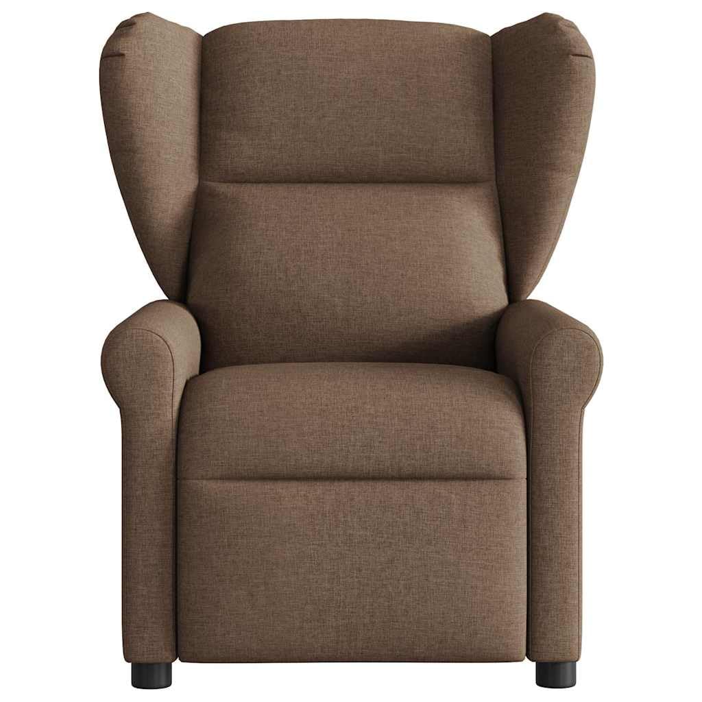 Fotel relaksacyjny, brązowy, materiał z regulowanym oparciem i podnóżkiem, ergonomiczny fotel tapicerowany z drewnianą metalową ramą, do salonu, biura, relaksu, czytania, oglądania telewizji