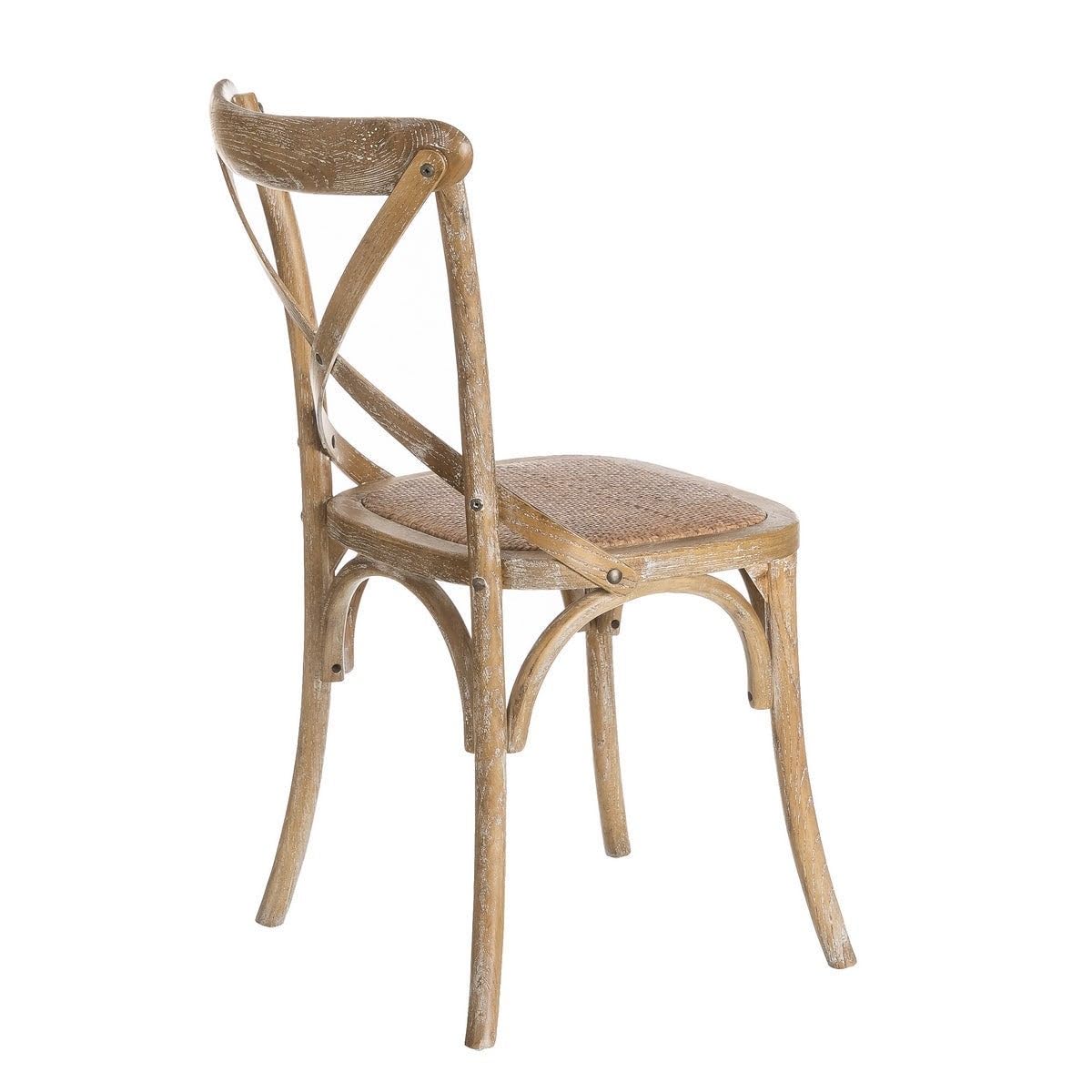 4 sillas de comedor Aspas de madera de olmo marrón y asiento de ratán | Respaldo cruzado. Diseño icónico retro. Asiento de ratán trenzado en tono natural. Patas con topes antiarañazos. No apilable.
