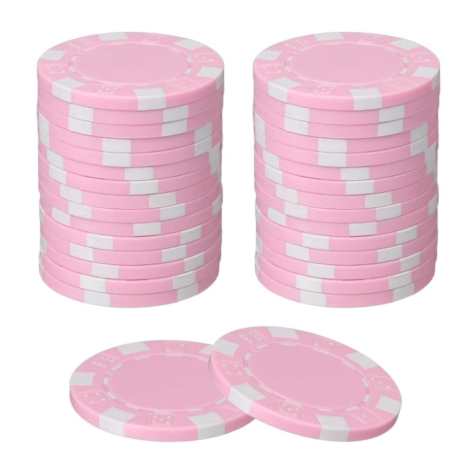 sourcing map 11.5 Gram Poker Chips Bulk, 30 Pcs Striped Plastic Poker Chips Blank Opaque Professional Game Tokens Accessories for Home Party Card Game, Pink