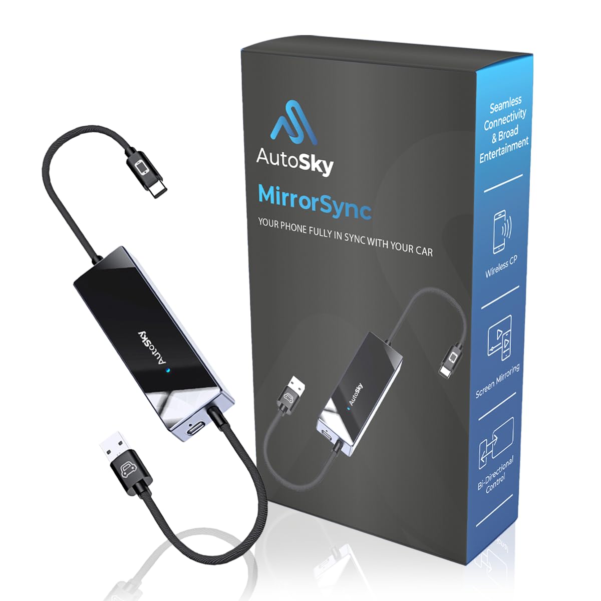 AutoSky Mirror Sync AMS-1 | Wireless CarPlay Adapter & Smartphone Screen Mirroring Device…