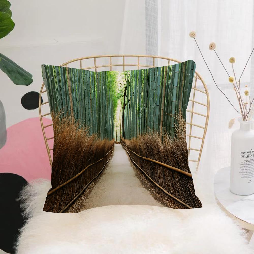 HYOSXW Cushion Cover,Throw Pillow Case Home Decorative for Living Room Bedroom Sofa Chair 16X16 Inch,Bamboo forest in Japan, decorative panoramic view of the historical landscape p,Pillowcase 40X40cm