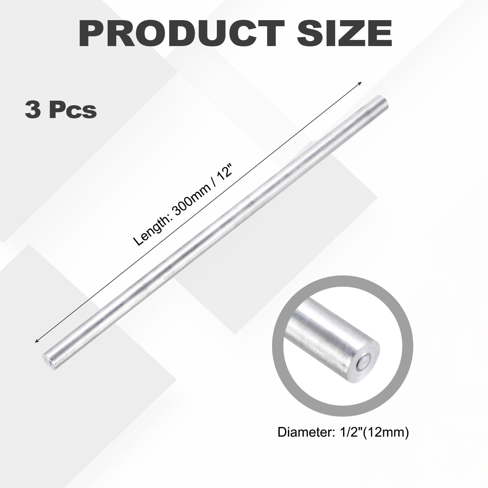 QUARKZMAN Aluminiowy pręt okrągły, 12 mm x 300 mm, 6061, aluminiowy drążek z litego metalu, pręt obrotowy do samodzielnego wykonania samochodu (odcień srebrny)