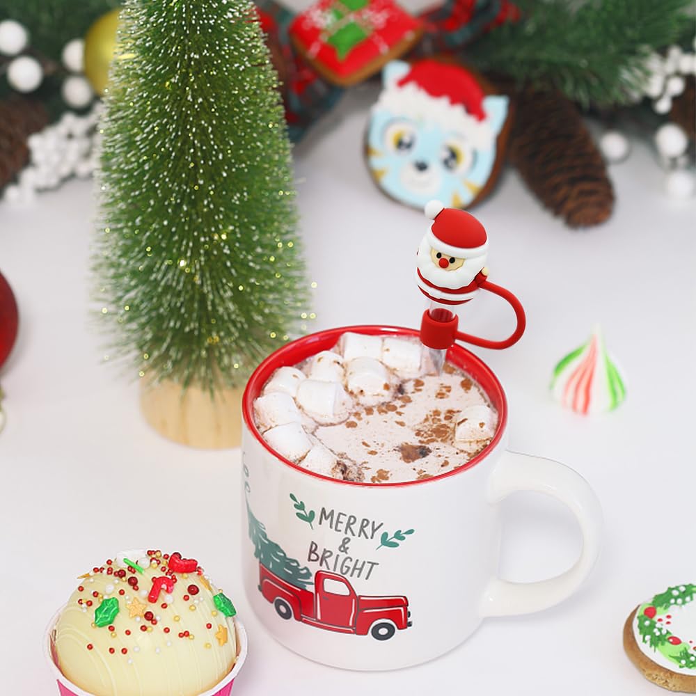6er Set Weihnachts-Strohhalm-Abdeckkappen Für Stanley-Becher – Süße Silikon-Kappen, Kompatibel Mit 30 Oz & 1,2 L