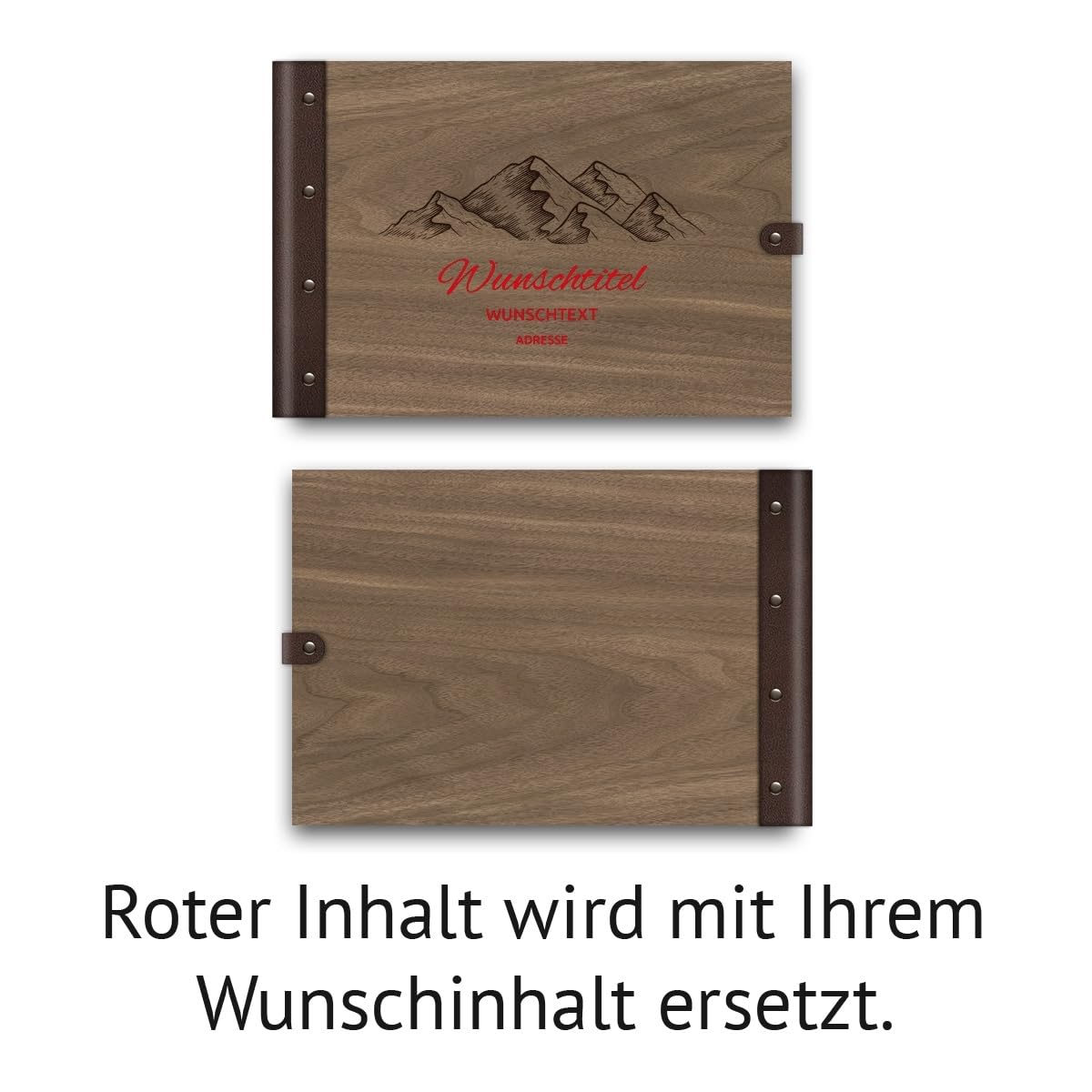 Personalisiertes Ferienwohnung Gästebuch echtes Holz DIN A4 Besucherbuch mit Lasergravur - Berge - mit 72 Blatt / 144 Seiten Naturpapier Weiß