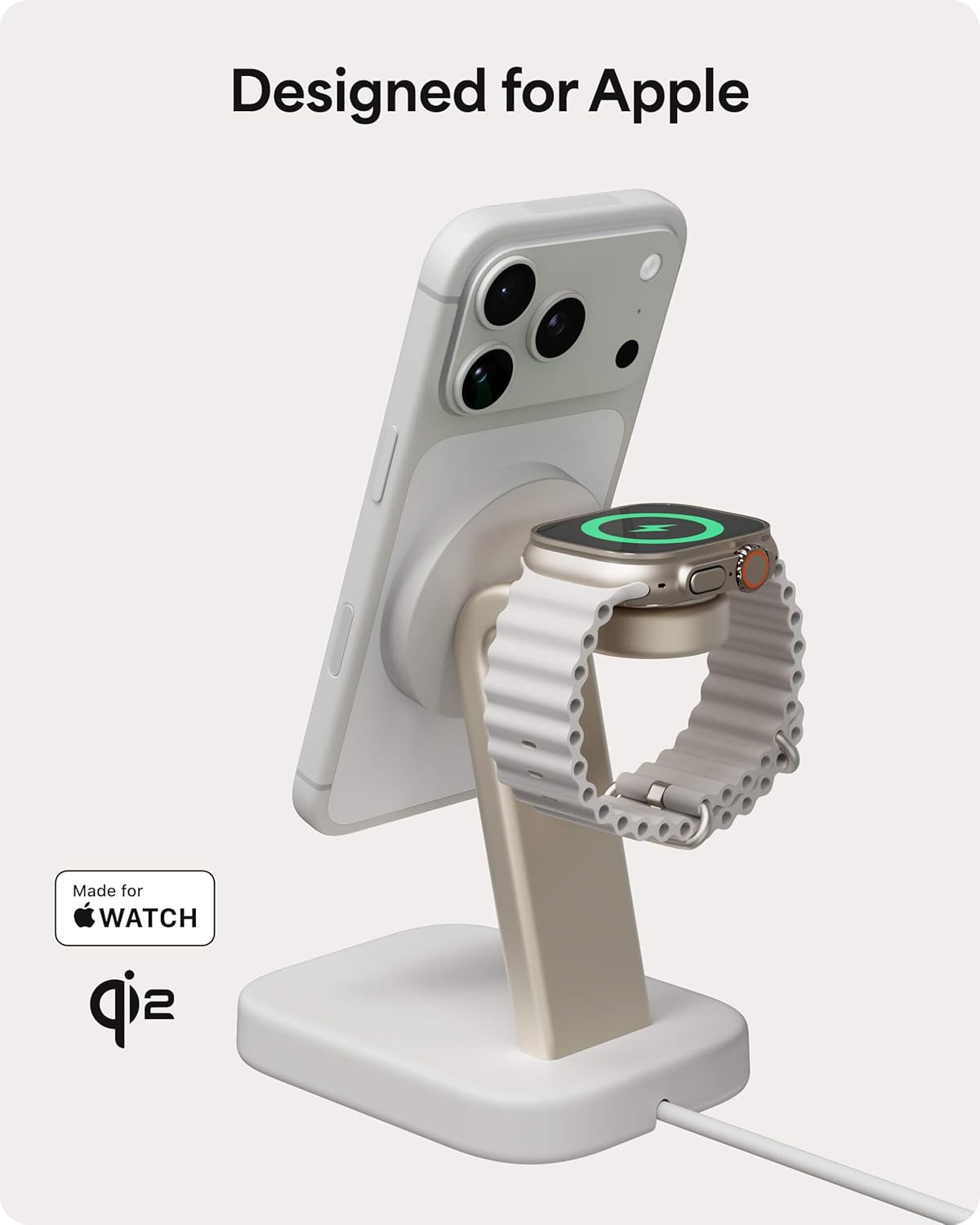 Mophie 2-in-1 Wireless Charging Stand - Qi2-Certified, MagSafe Charger for iPhone & Apple Watch – Fast Charging Station with Adjustable Phone Stand & Cable Management – Up to 15W Power - Image 8