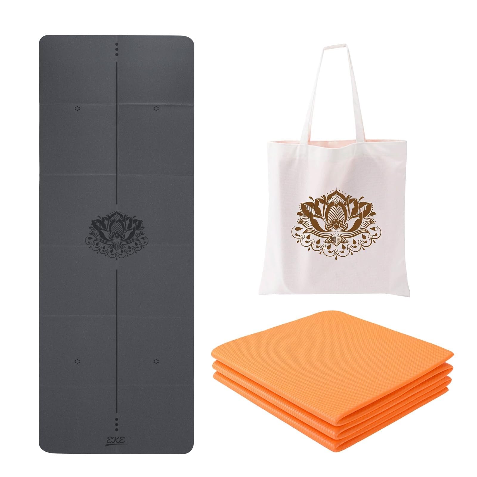 EKE Tappetino da yoga pieghevole, da viaggio, leggero e portatile, ideale per yoga, pilates, fitness, sport, allenamento, con borsa per il trasporto in tela