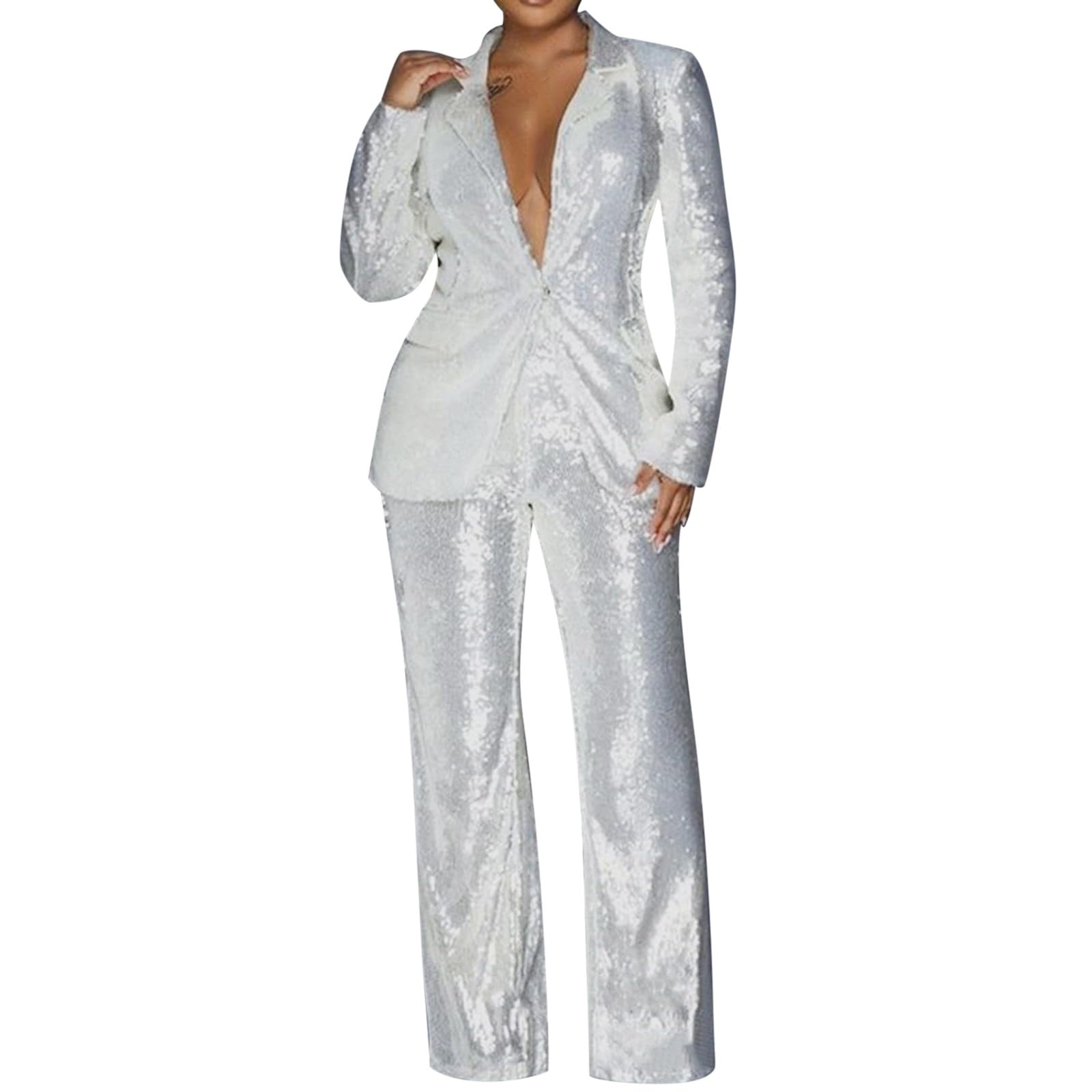 Costume Femme à Paillettes 2 Pièces - Blazer Et Pantalon - Pour Mariage, Soirée, Bureau - Taille XS à XXL